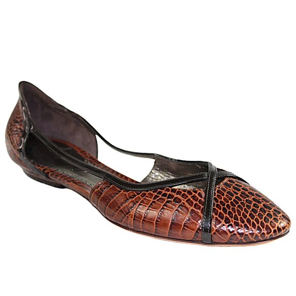 Giorgio Armani Brown Reptile Embossed Slip-On Ballet Flats, Size 36.5  (US 6.5) - Picture 3 of 9